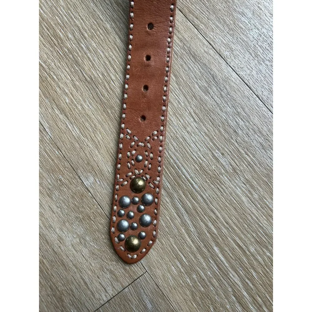 Western Studded Leather Belt Boho Festival CognacBrown PunkRock CowboyCowgirl